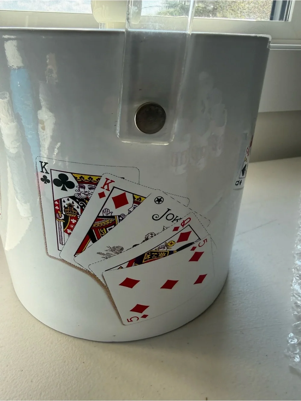 VTG Ice Bucket Made in Taiwan Poker Game Night Clear Handle & Lid w Silver Tongs
